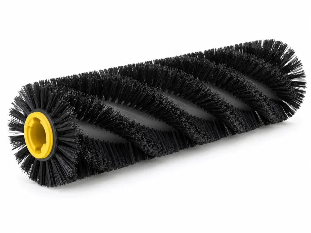 Cylindrical main broom with black bristles for floor sweepers