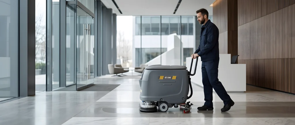 how to use a commercial floor scrubber