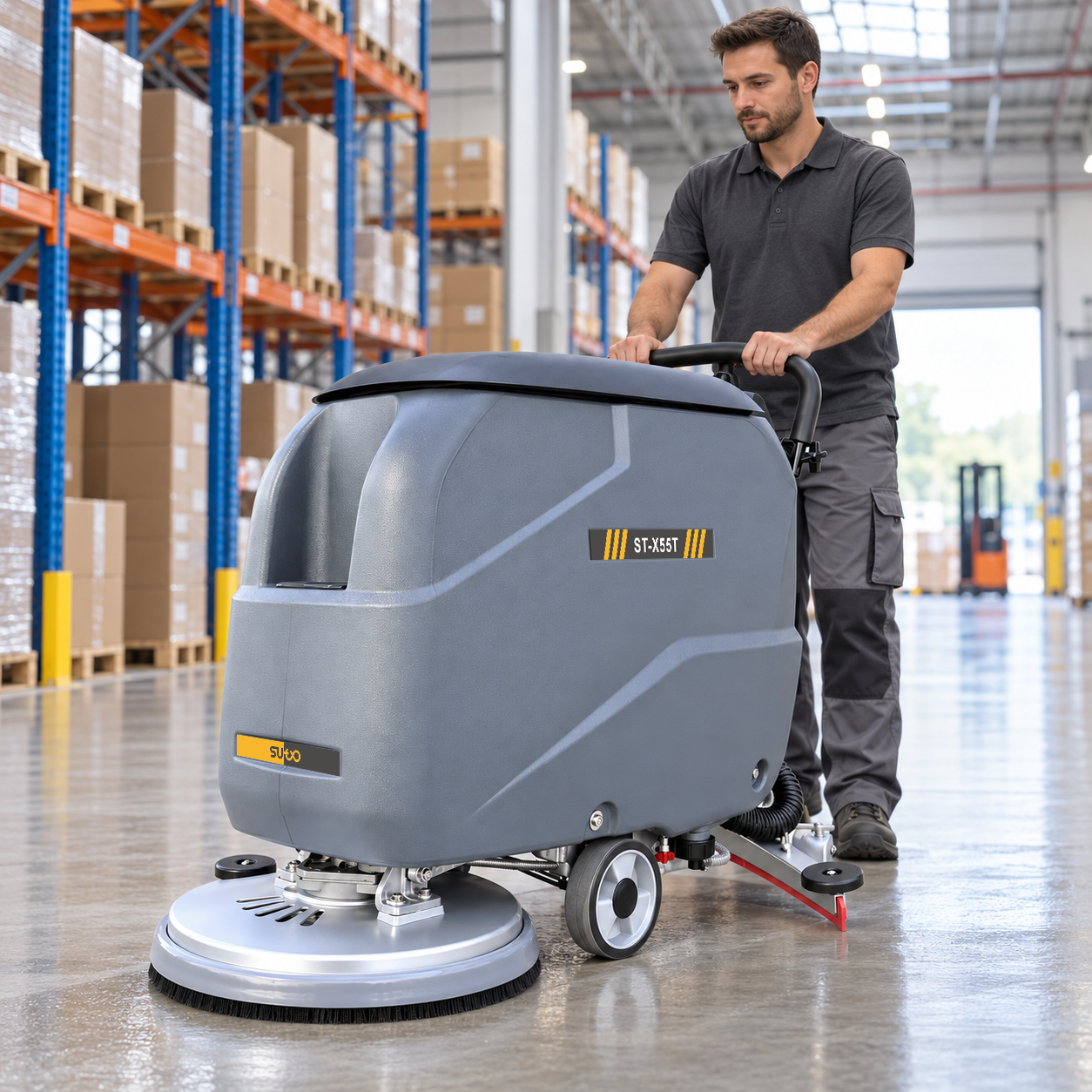 industrial walk X55T behind floor scrubber Walk in warehouse